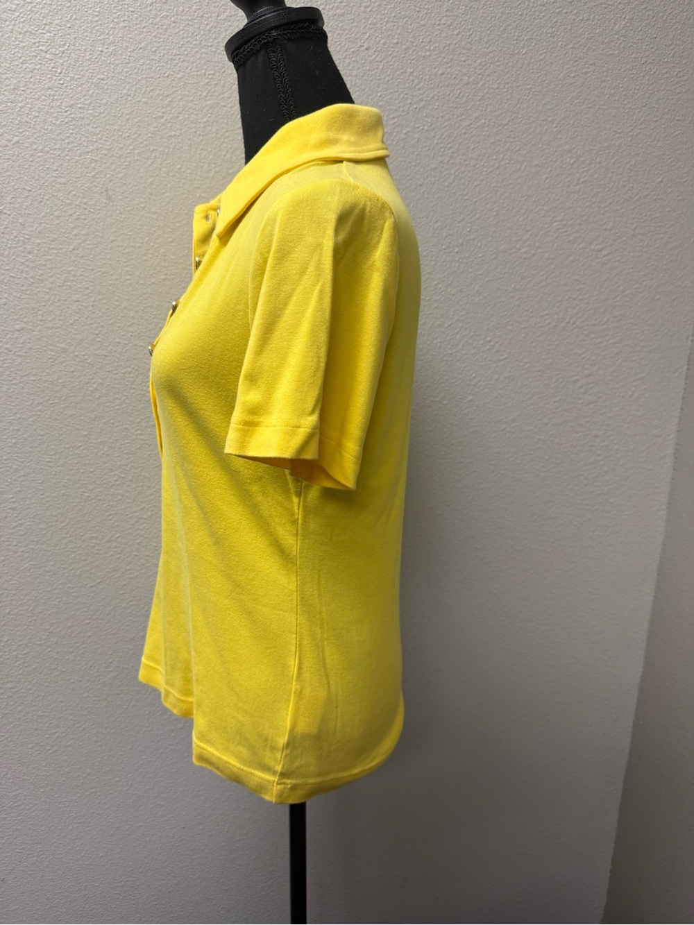 Tory Burch Yellow Button Polo Top Large Preppy Luxury Cotton Shirt - Picture 4 of 11